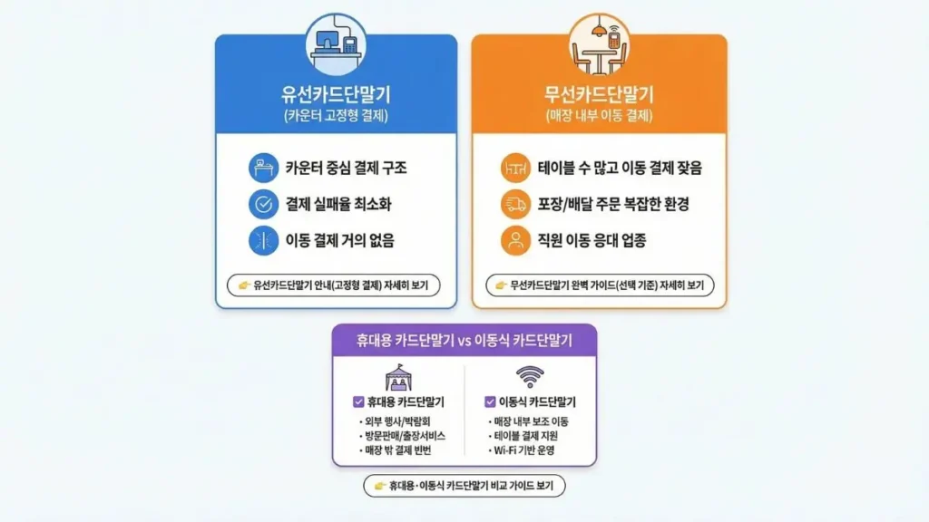 카드단말기 종류 유선 무선 휴대용 이동식 POS 테이블오더 키오스크