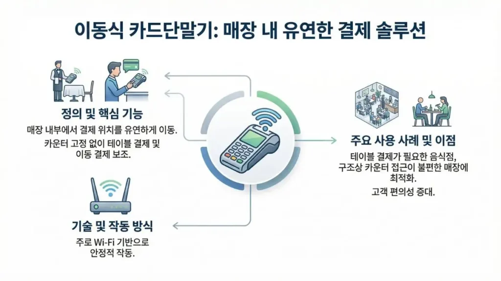 음식점 테이블 결제와 매장 내 이동 결제에 적합한 이동식 카드단말기