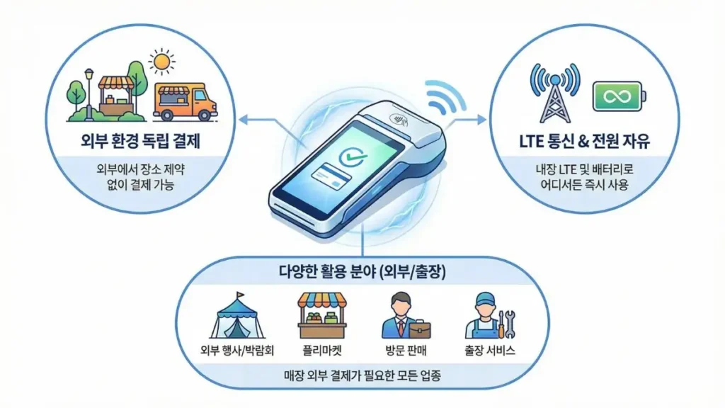 외부 행사와 방문 판매에서 사용하는 휴대용 카드단말기 결제