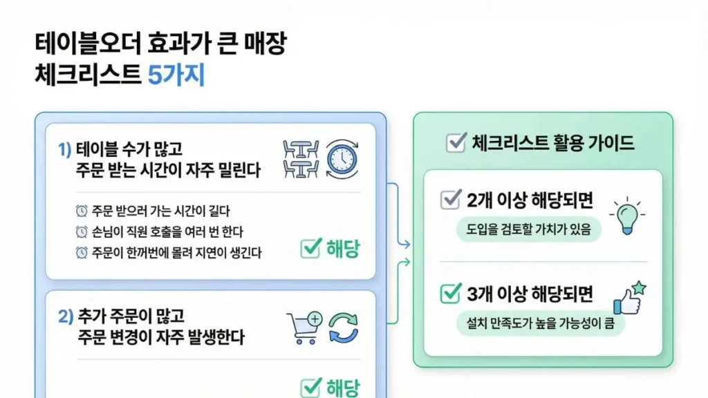 테이블오더 설치 효과가 큰 매장 유형(테이블 주문)