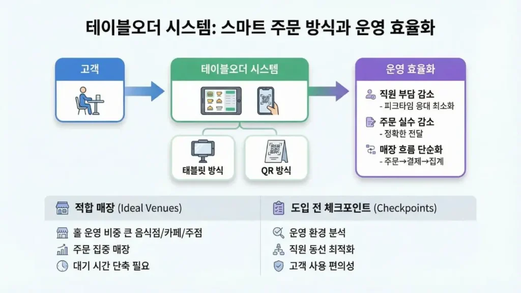테이블오더 시스템 고객 직접 주문·결제 장면