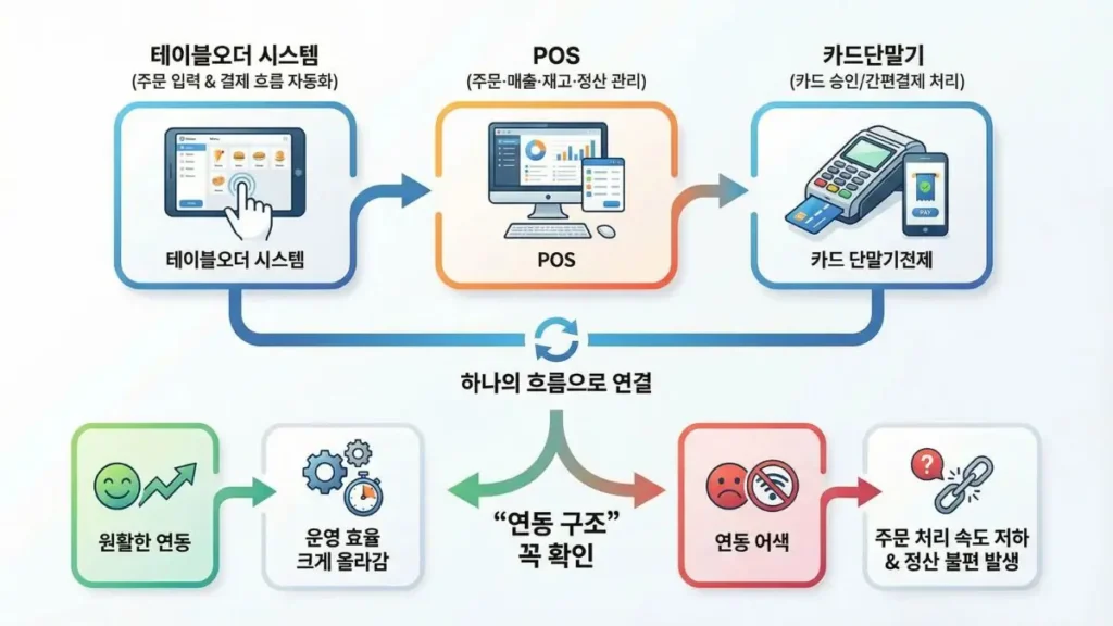 테이블오더 시스템 POS 카드단말기 연동 흐름 예시