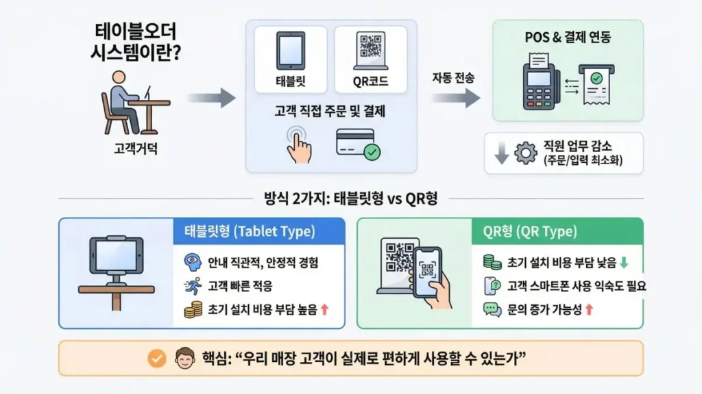 테이블오더 시스템 태블릿형과 QR형 주문 방식 비교