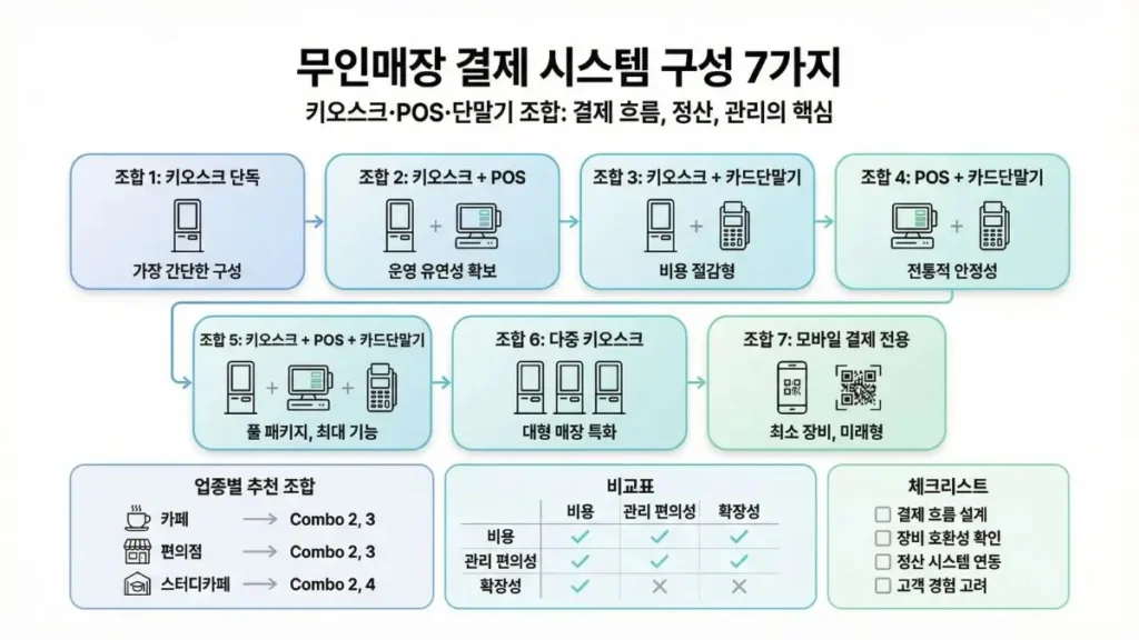 무인매장 결제 시스템 구성 예시(키오스크 POS 카드단말기 조합)
