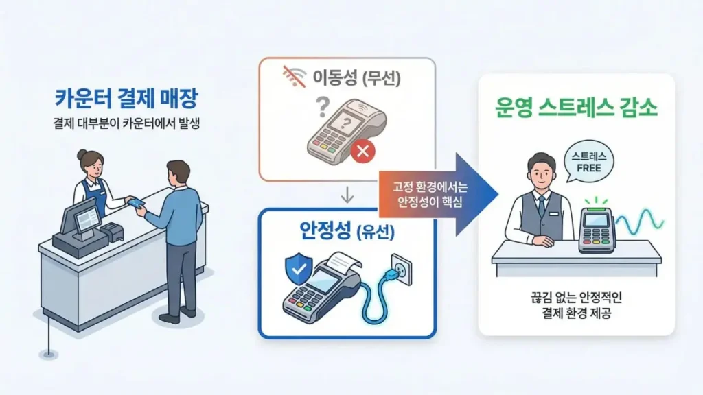 카운터 결제 매장에 적합한 유선카드단말기 설치