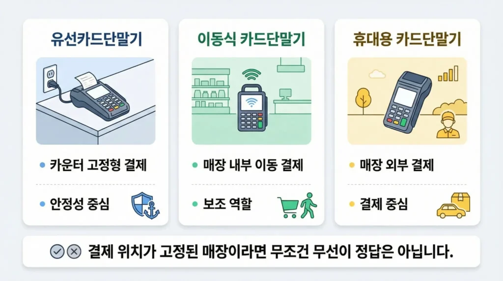 유선카드단말기와 이동식 휴대용 카드단말기 비교