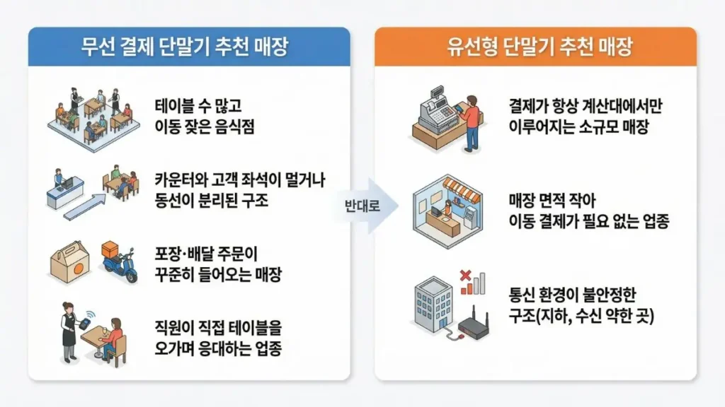무선카드단말기 추천 매장 유형 테이블결제 포장배달 이동결제