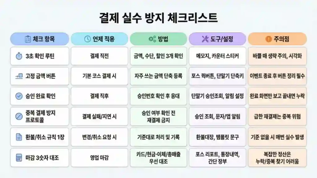 결제 실수 방지 체크리스트 표 정리