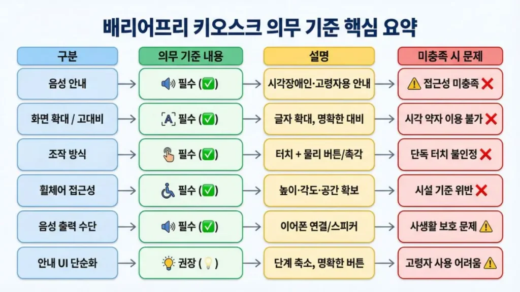 배리어프리 키오스크 의무 설치 기준과 필수 기능 정리