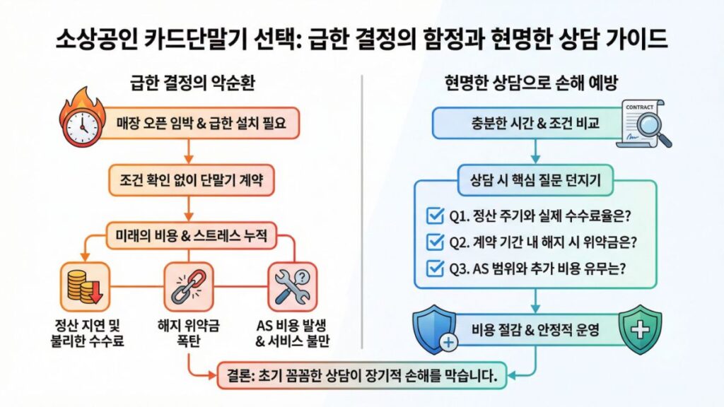 소상공인 카드단말기 선택을 위해 설치 상담을 진행하는 매장 모습