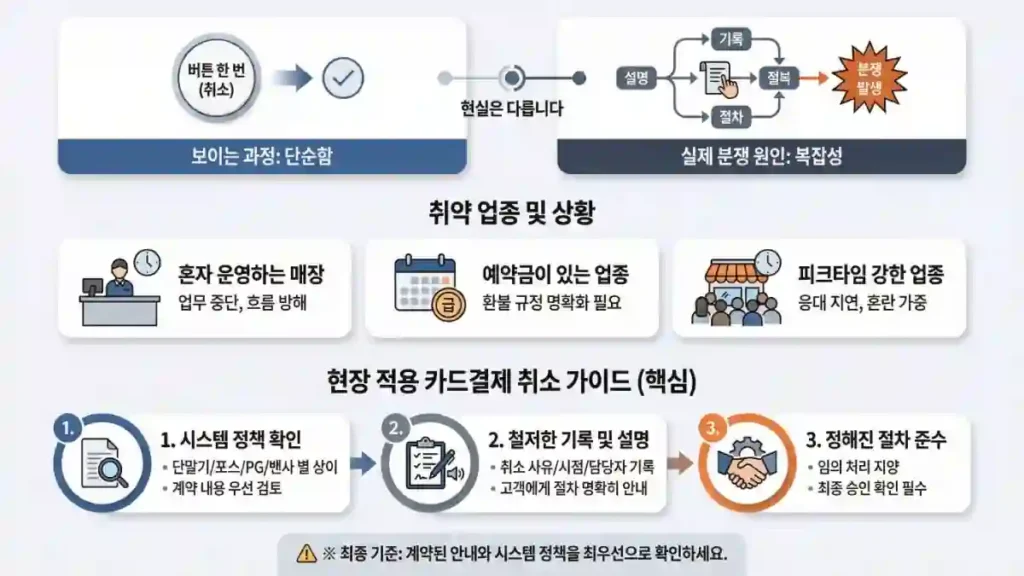카드결제 취소 5가지 핵심 체크리스트(취소 기준·거래 확인·당일/익일·부분취소·증빙)
